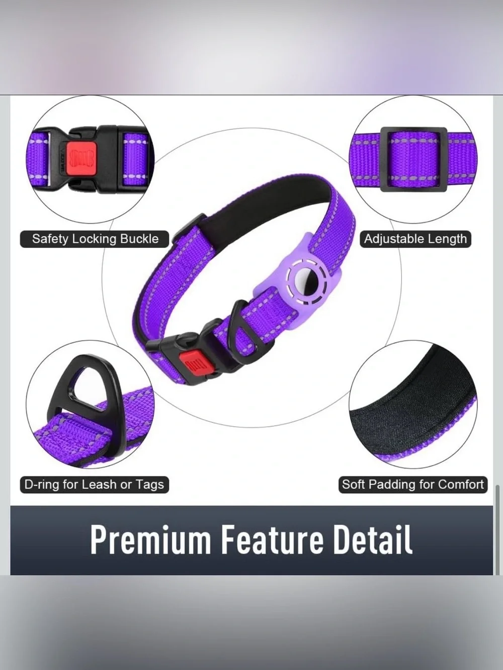Airtag Dog Collar with AirTag Holder for Medium Dogs, Reflective, Soft Padded &